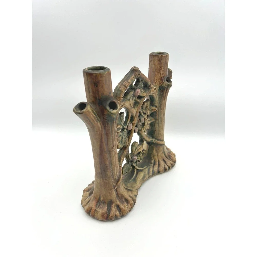 Antique Weller Woodcraft Double Bud Vase 8